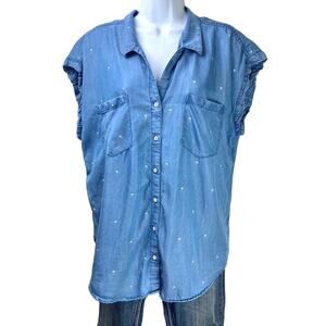 JACHS Girlfriend Chambray Palm Tree Shirt Sz L